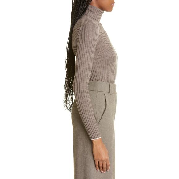 EUC By Malene Birger Reyne Ribbed Merino Wool Turtleneck Taupe Sweater Sz Large - Picture 16 of 16